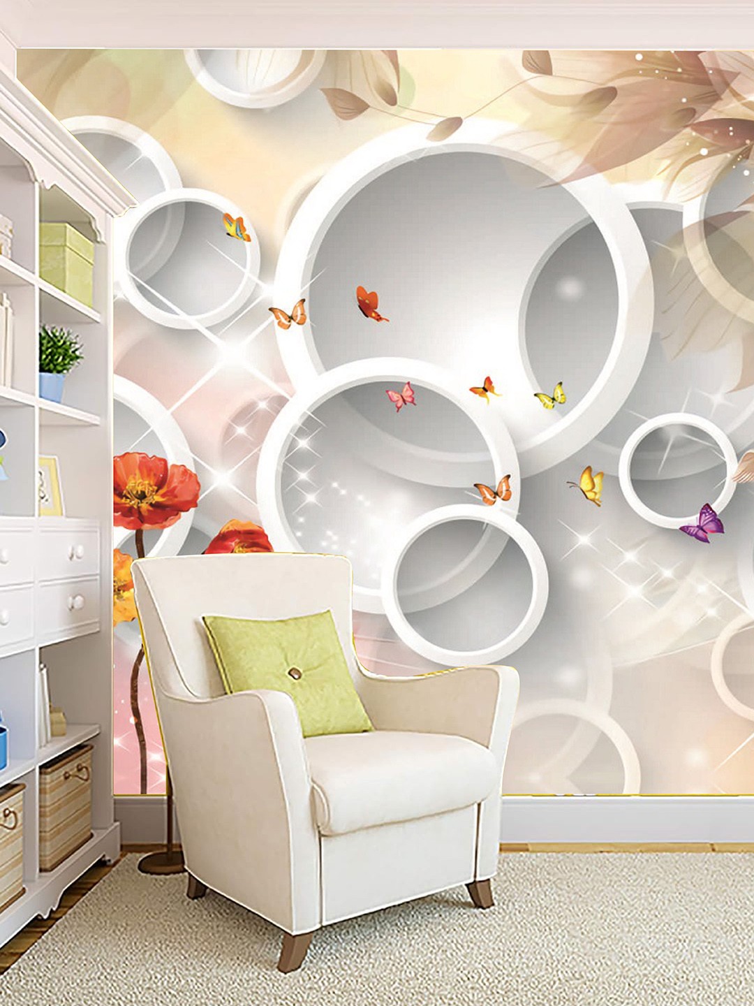 

KSHIRSA White & Red Floral Printed Self Adhesive Removable Waterproof Wall Sticker