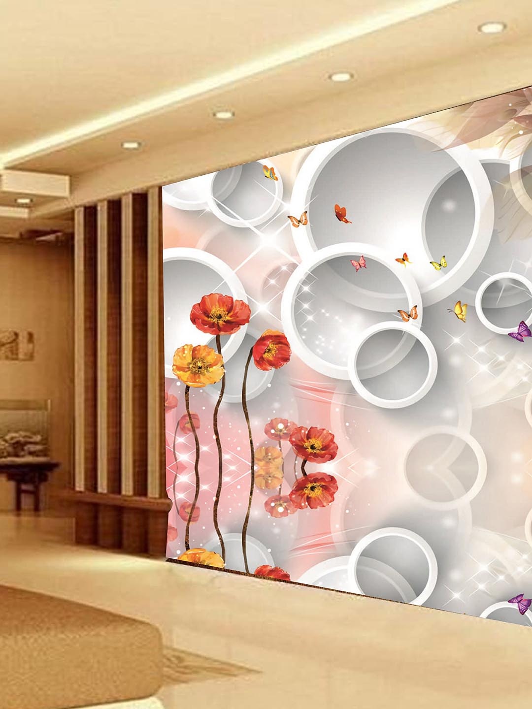 

KSHIRSA Red & White Floral Self Adhesive Waterproof Removable Wall Stickers