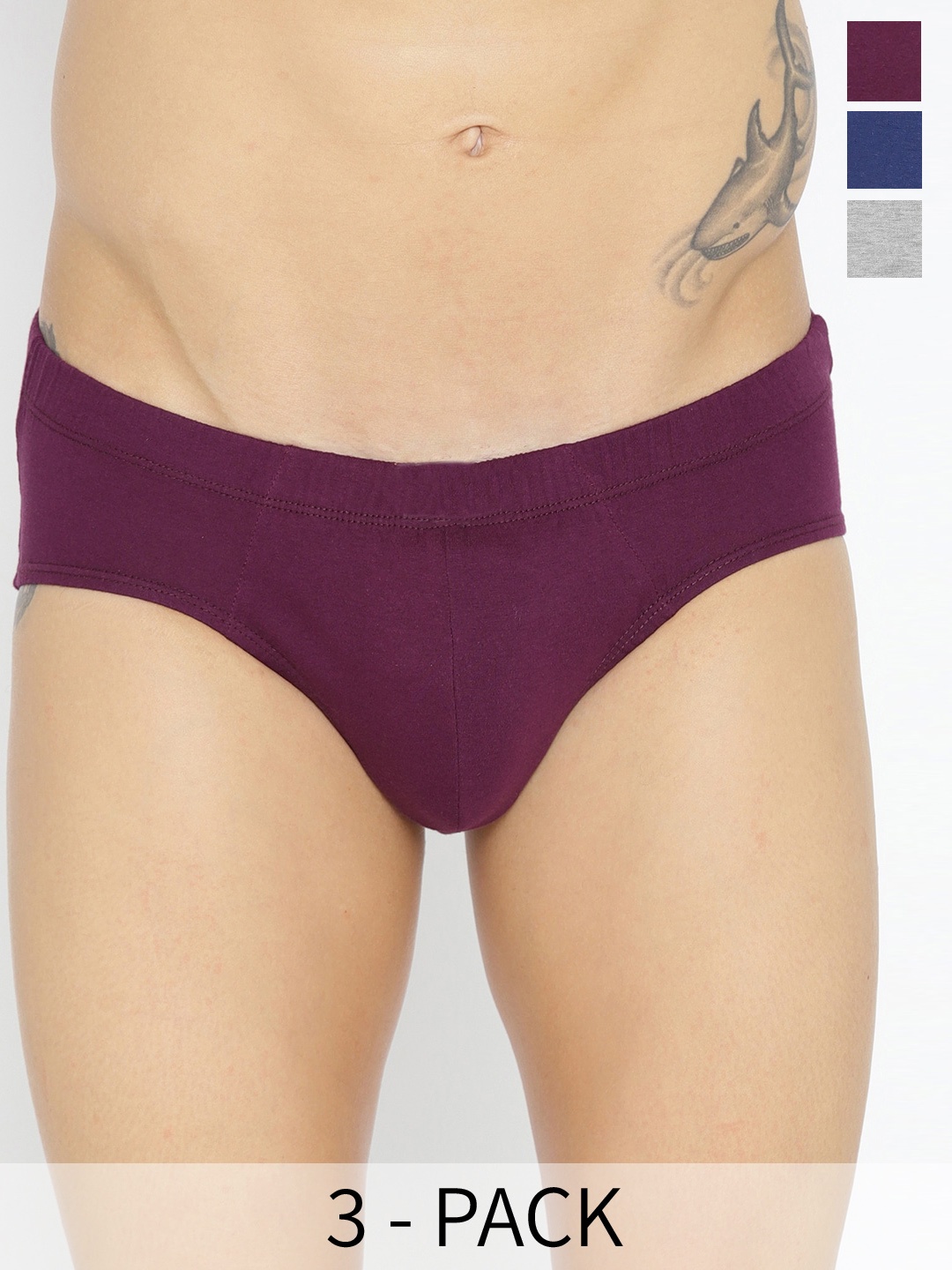 

Roadster Pack Of 3 Pure Cotton Basic Briefs RBIE-1003-BL-GRY-WN-1, Blue