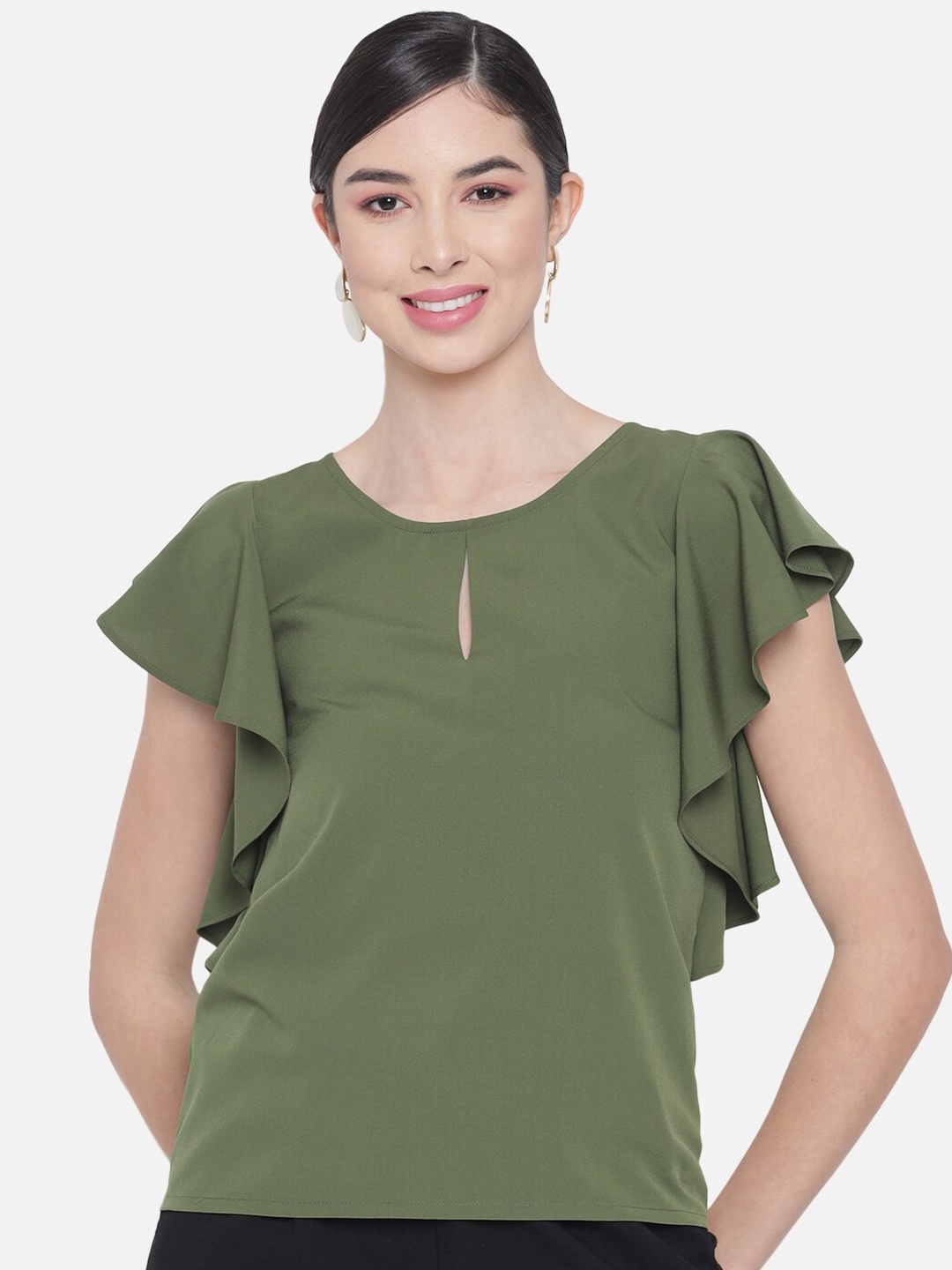 

BAESD Keyhole Neck Flared Sleeve Top, Olive