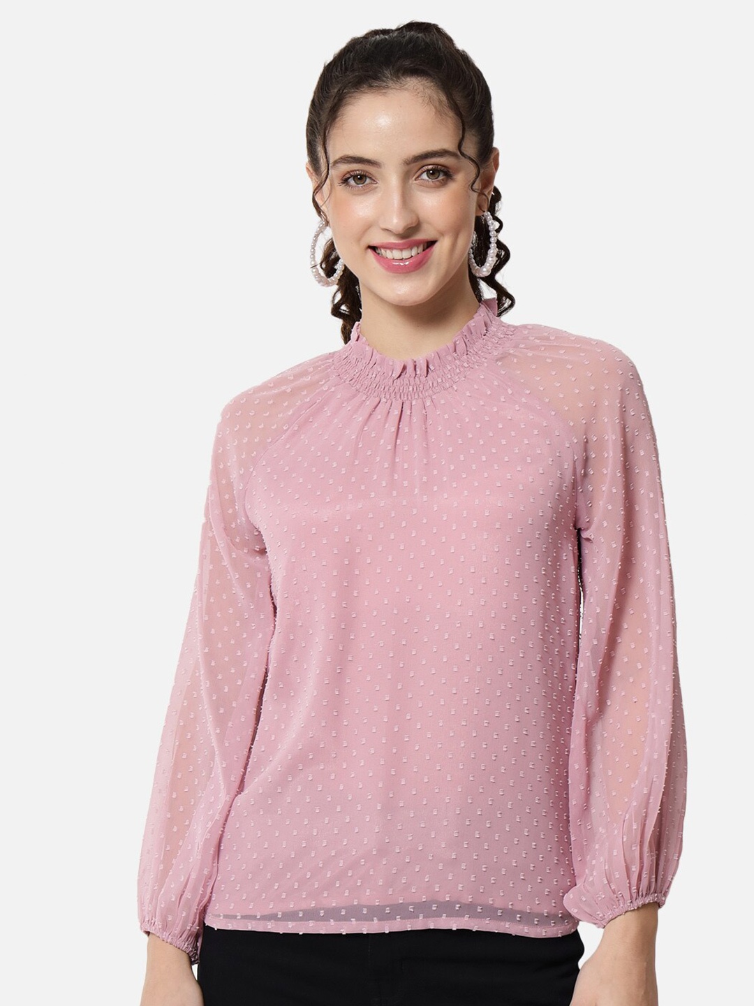 

BAESD Self Designed High Neck Regular Georgette Top, Pink