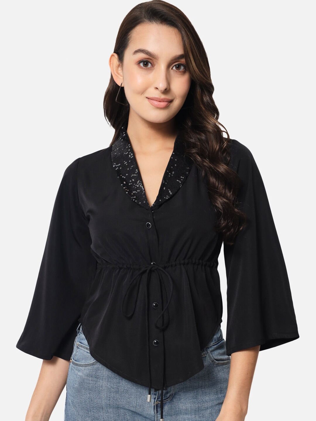 

BAESD Sequinned Shirt Style Top, Black