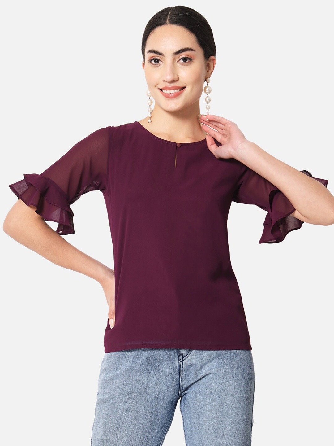 

BAESD Keyhole Neck Regular Georgette Top, Magenta