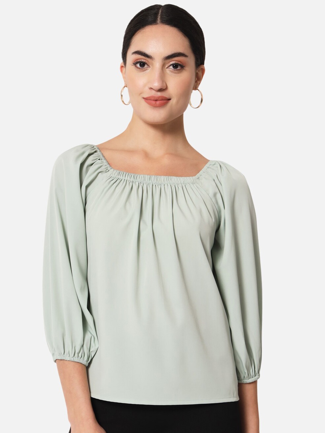 

BAESD Square Neck Puff Sleeves Top, Green