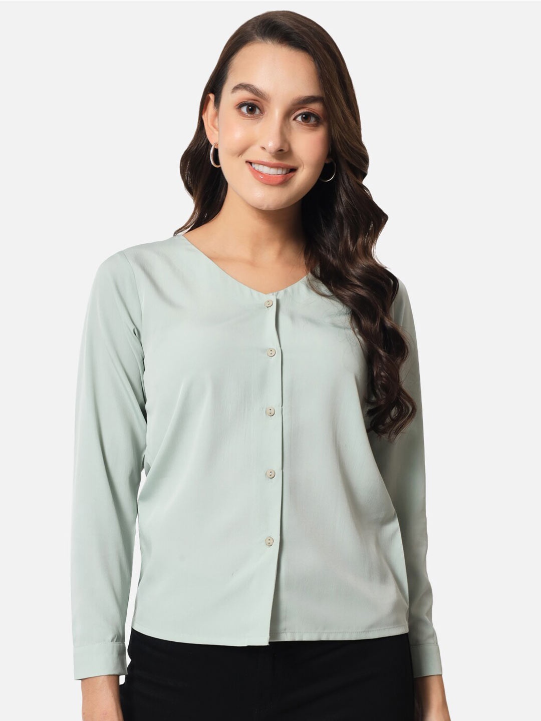 

BAESD V-Neck Shirt Style Top, Green