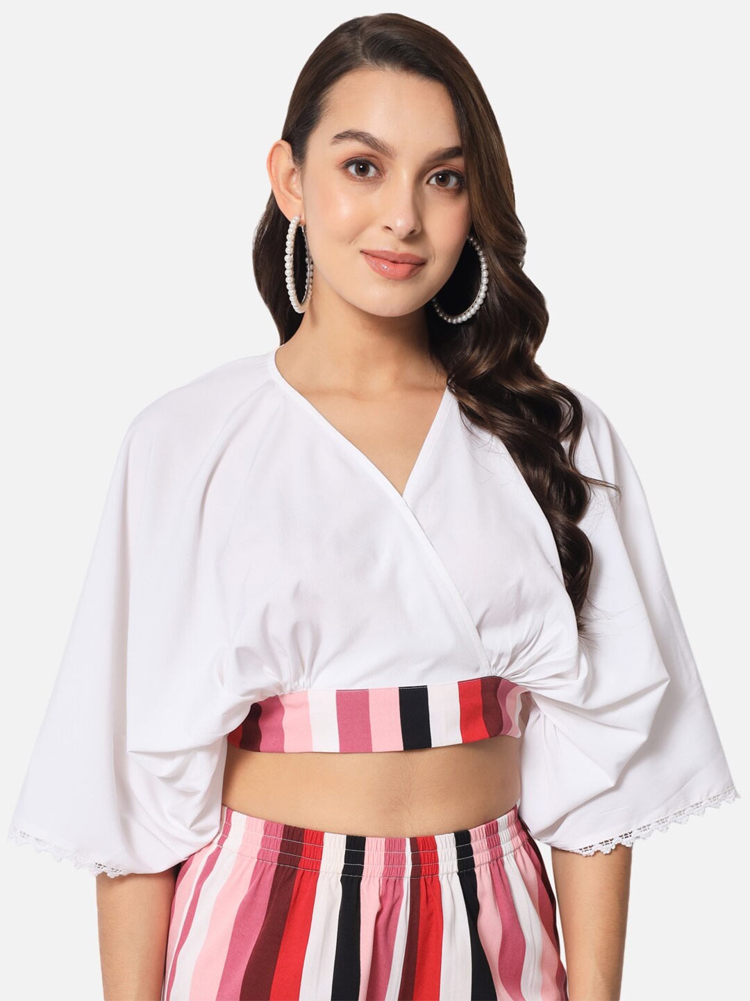 

BAESD Kimono Sleeve Crepe Kaftan Crop Top, White