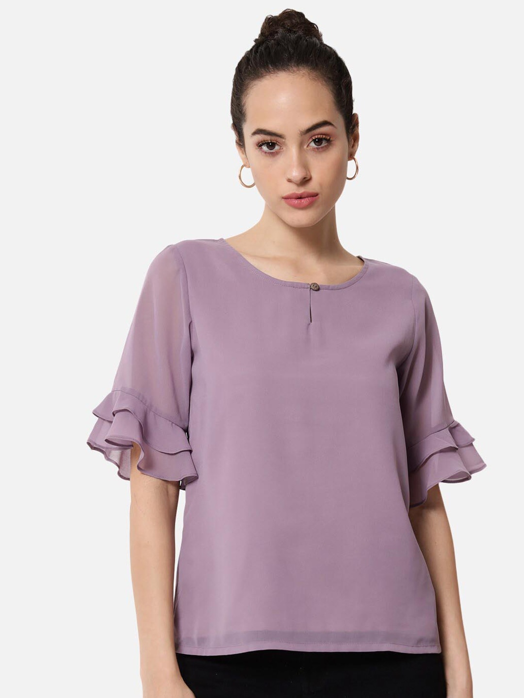 

BAESD Keyhole Neck Bell Sleeves Top, Pink