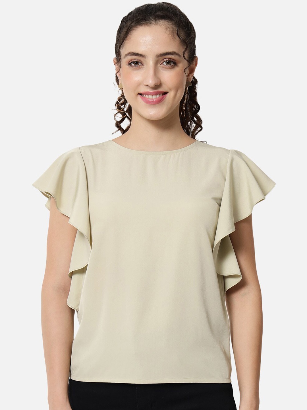 

BAESD Flutter Sleeves Gathered Regular Top, Green