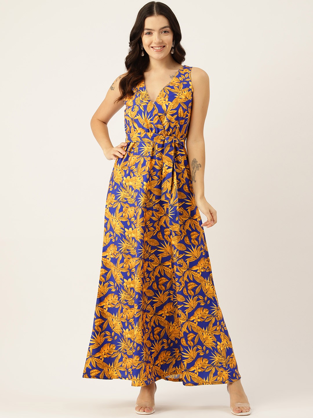 

Sleek Italia Floral Printed Crepe Wrap Maxi Dress, Blue