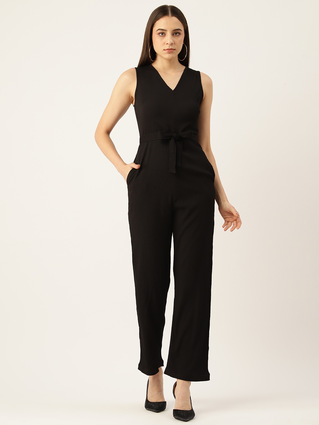 

Sleek Italia Solid Waist Tie-Ups Basic Jumpsuit, Black