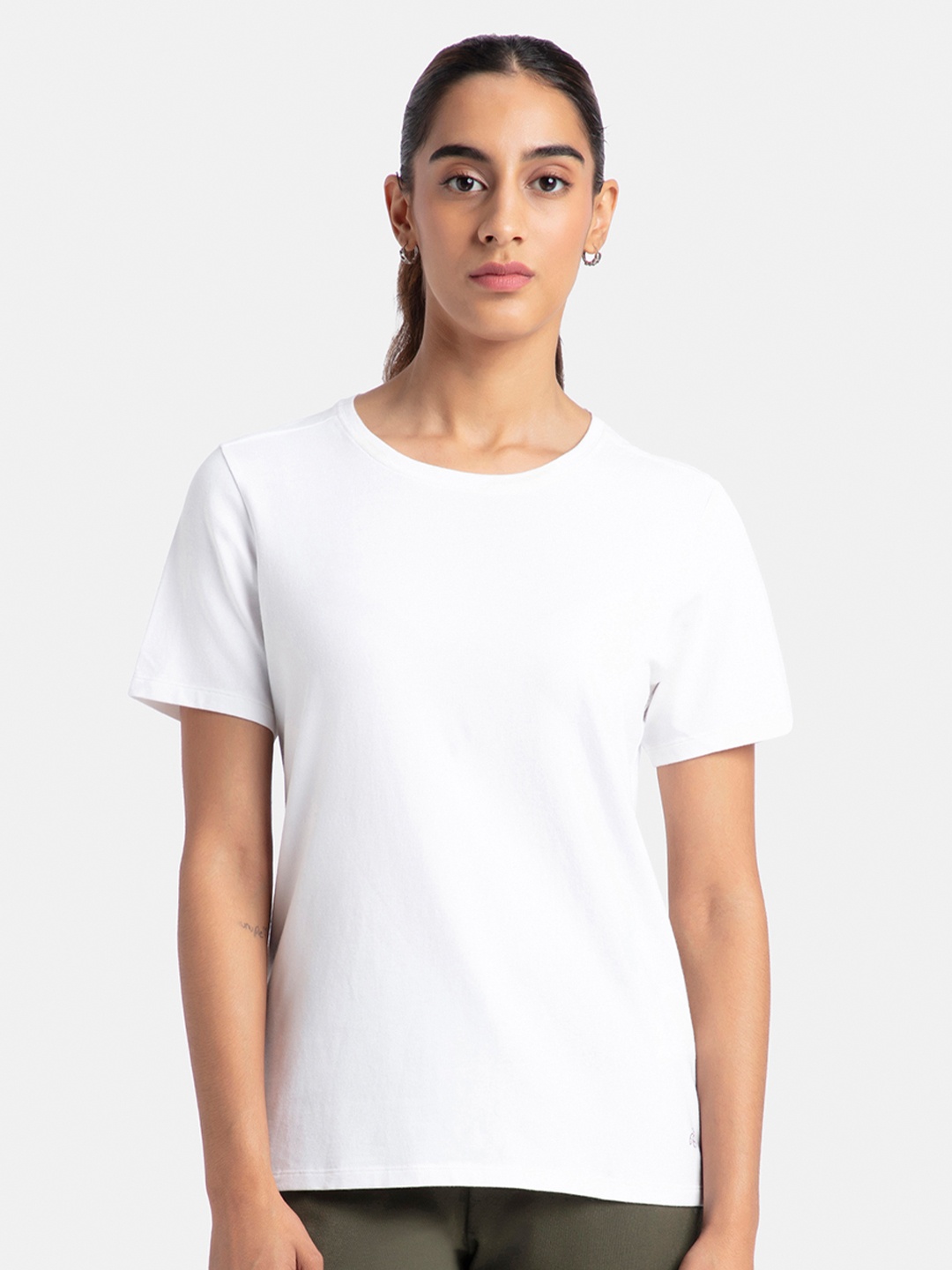 

Jockey Super Combed Cotton Elastane Regular Fit Solid Round Neck Half Sleeve Tshirt-1515, White