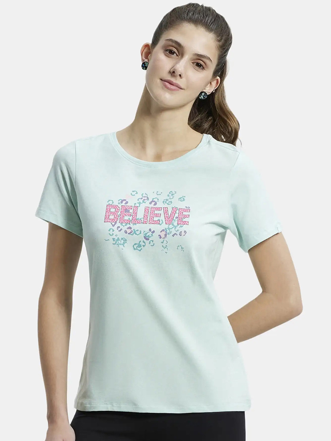 

Jockey Graphic Printed Short Sleeves Pure Cotton Sports T-shirt, Blue