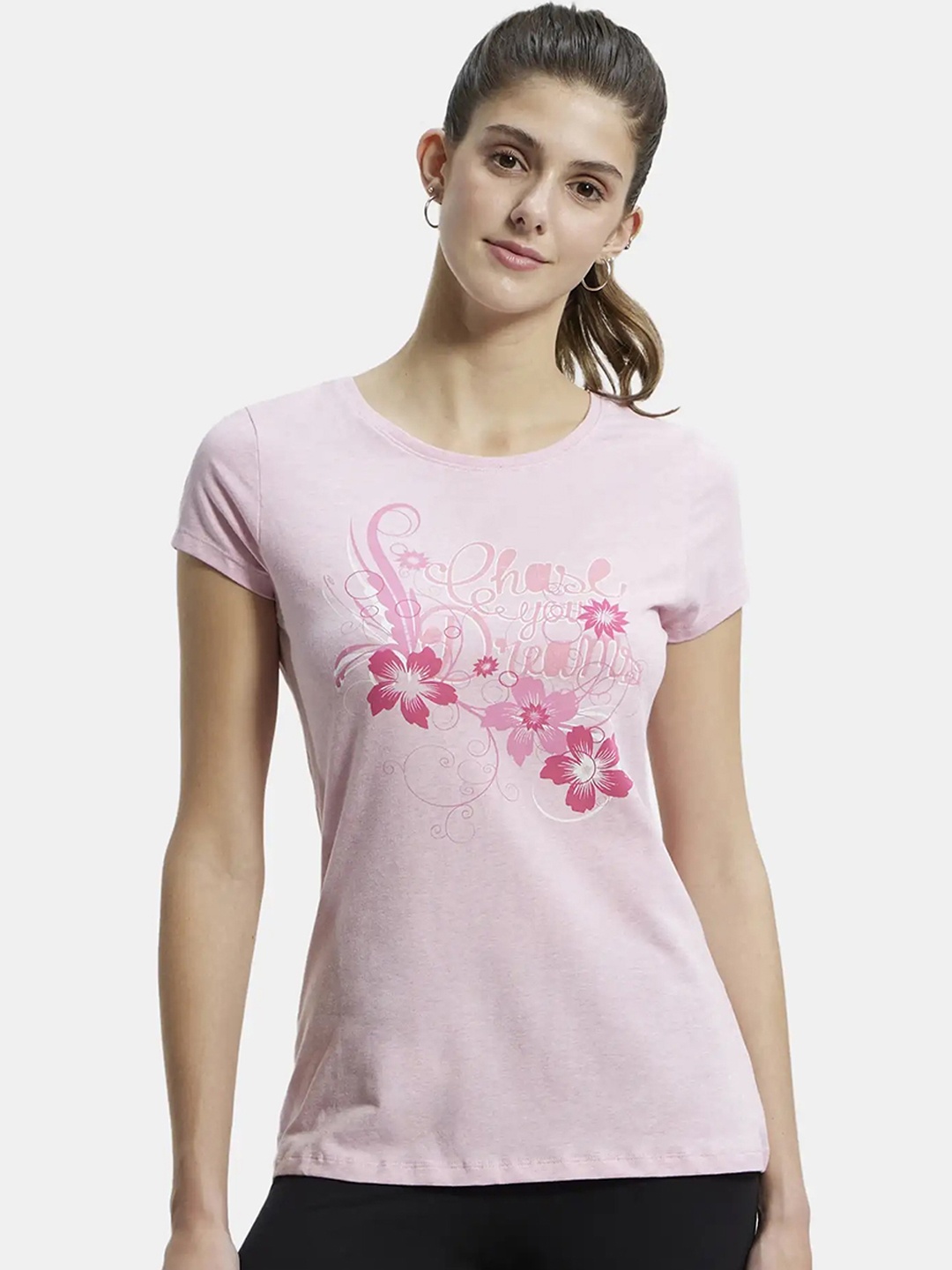 

Jockey Super Combed Cotton Graphic Printed Regular Fit T-shirt -1361, Pink