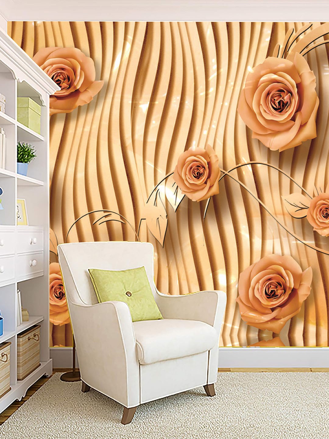 

KSHIRSA Orange Floral Self Adhesive Waterproof Removable Wall Sticker