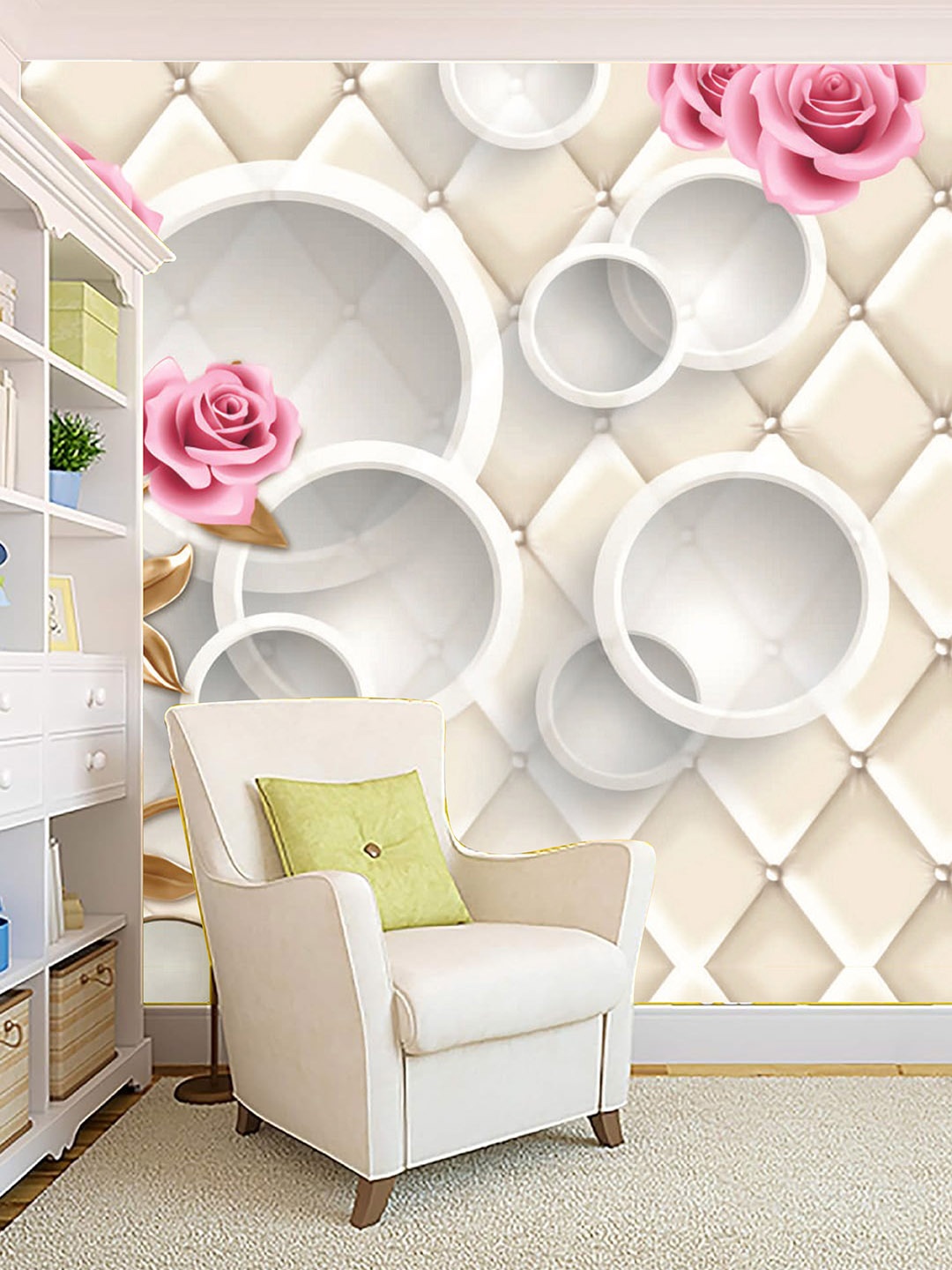 

KSHIRSA White & Pink Floral Printed Self Adhesive Removable Waterproof Wall Sticker