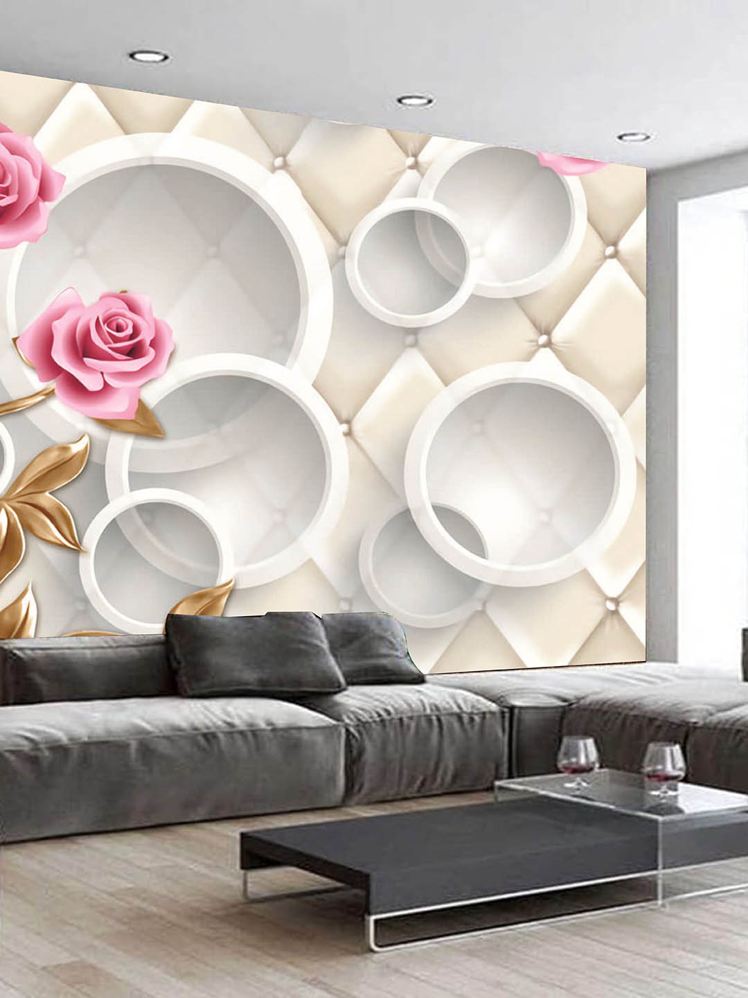 

KSHIRSA White & Pink Floral Printed Self Adhesive Removable Waterproof Wall Sticker