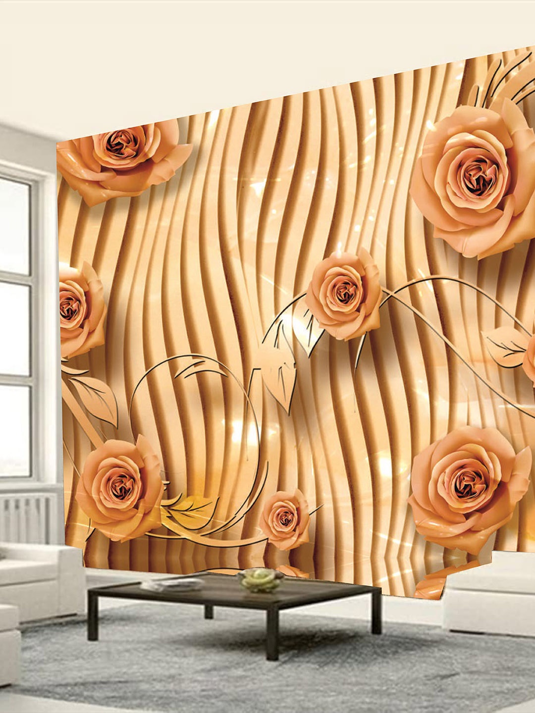 

KSHIRSA Orange Floral Self Adhesive Waterproof Removable Wall Stickers