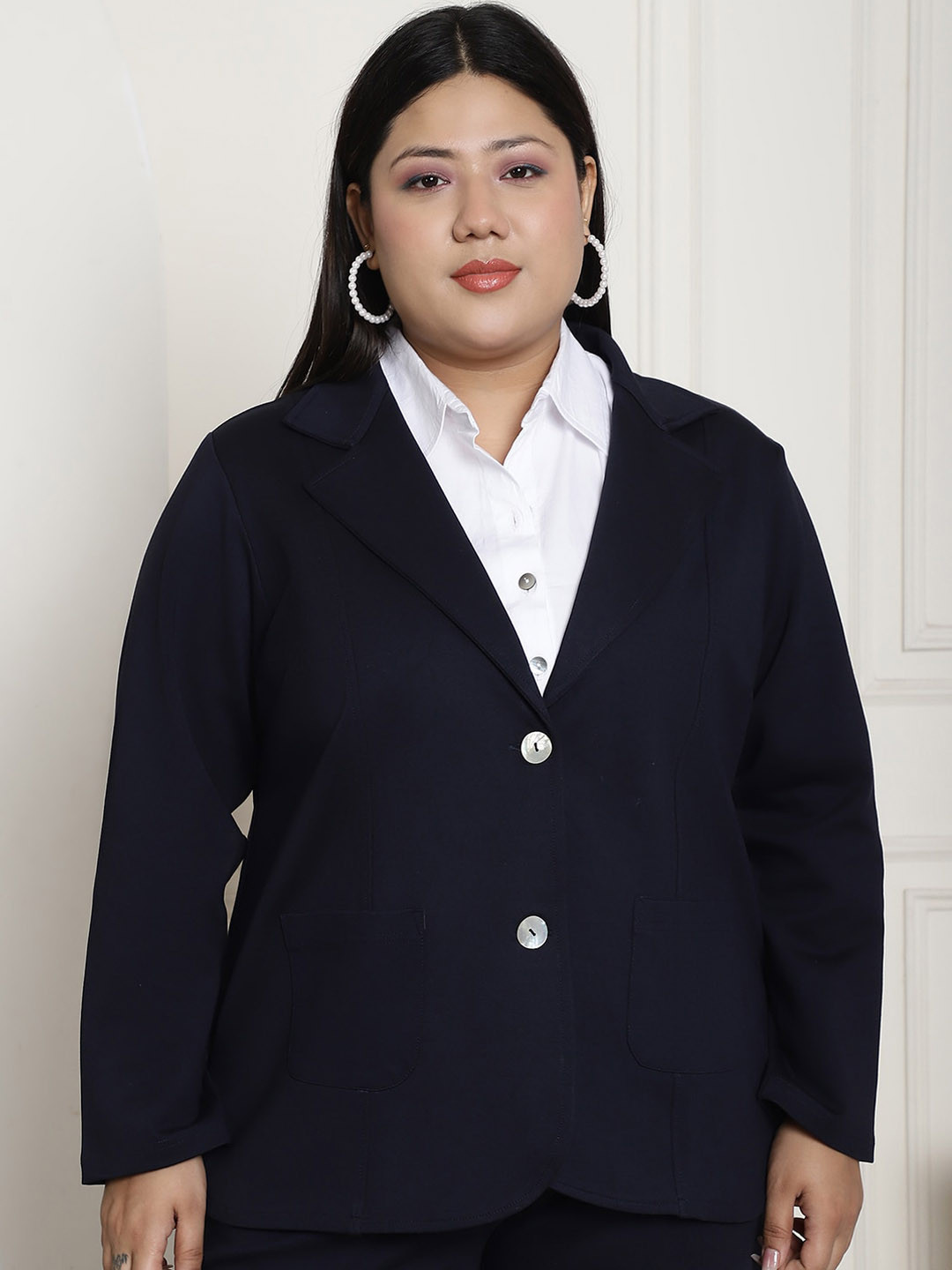 

theRebelinme Plus Size Regular Fit Single Breasted Formal Blazers, Navy blue