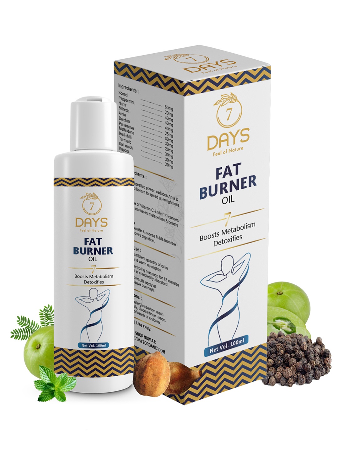 

7 DAYS Feel Of Nature Fat Burner Oil - 100ml, Tan