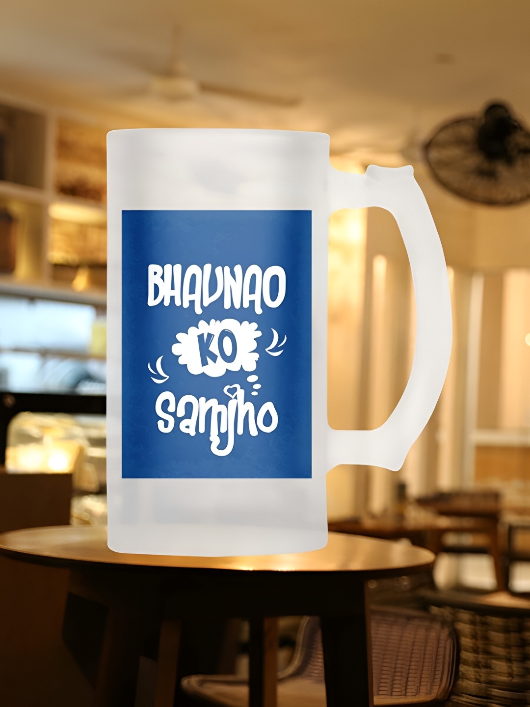 

ARTBUG White & Blue Printed Glass Matte Mug 470ml