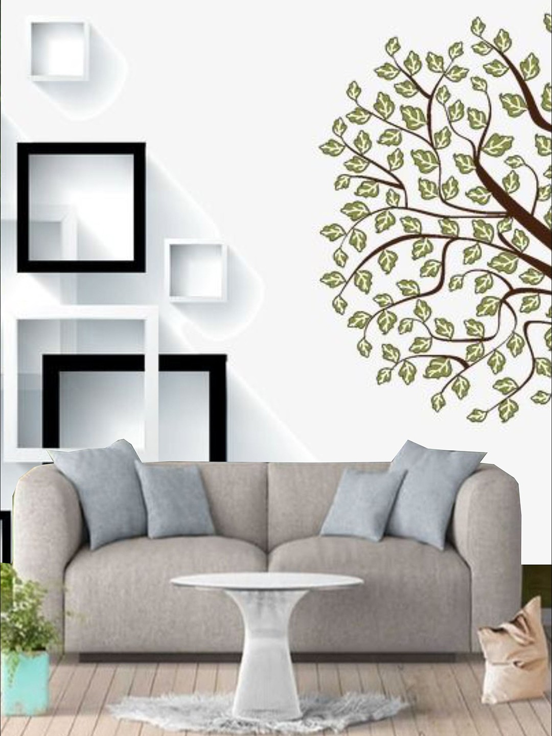 

KSHIRSA Black & White Floral Self Adhesive Waterproof Removable Wall Sticker