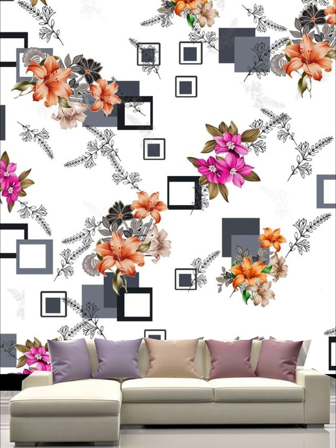 

KSHIRSA White & Pink Floral Printed Self Adhesive Removable Waterproof Wall Sticker