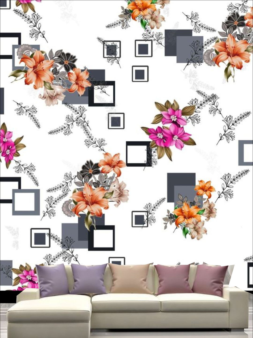 

KSHIRSA White & Pink Floral Printed Self Adhesive Removable Waterproof Wall Sticker