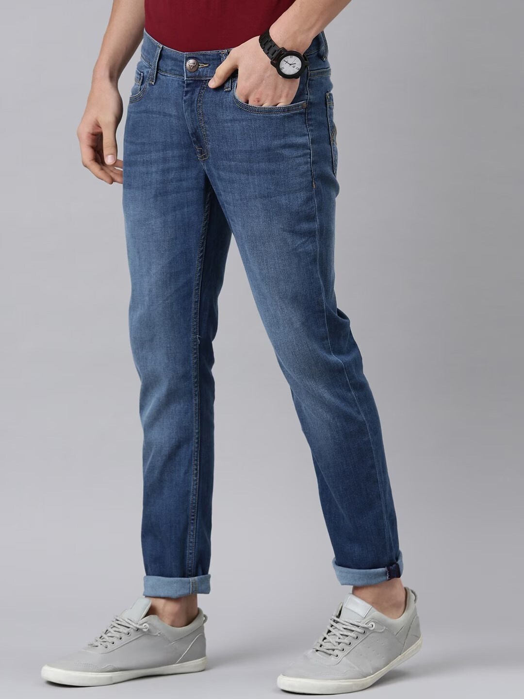 

American Bull Men Light Fade Clean Look Stretchable Jeans, Blue