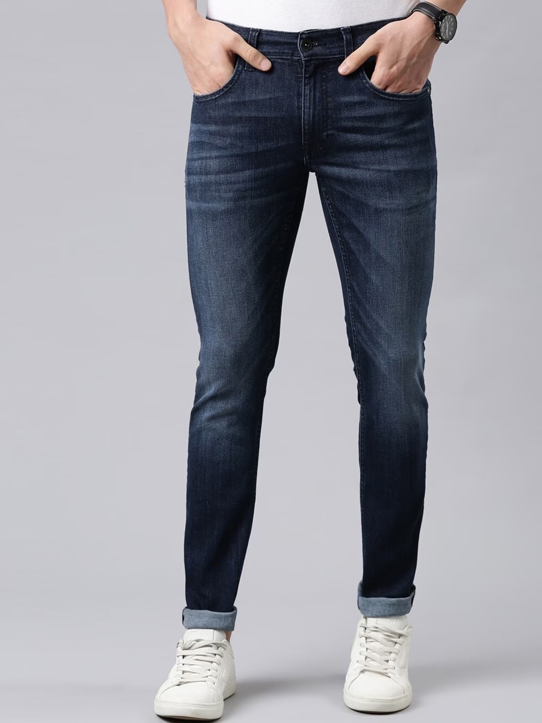 

American Bull Men Light Fade Clean Look Stretchable Jeans, Blue
