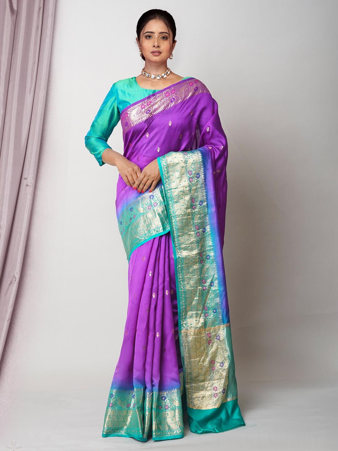 

Unnati Silks Ethnic Motifs Woven Design Banarasi Saree, Violet