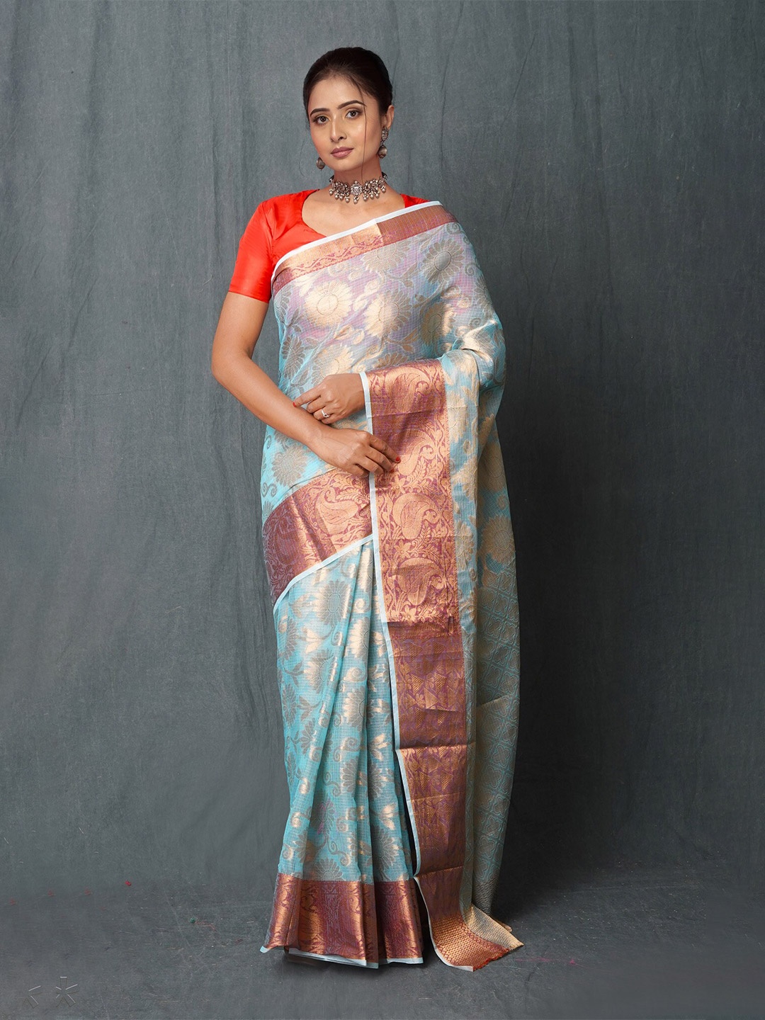 

Unnati Silks Woven Design Silk Cotton Handloom Kota Saree, Blue
