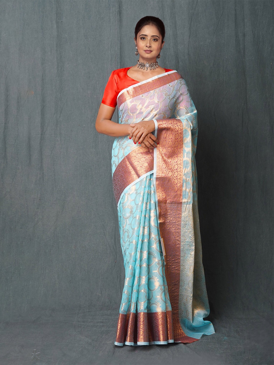

Unnati Silks Ethnic Motifs Woven Design Zari Kota Saree, Blue