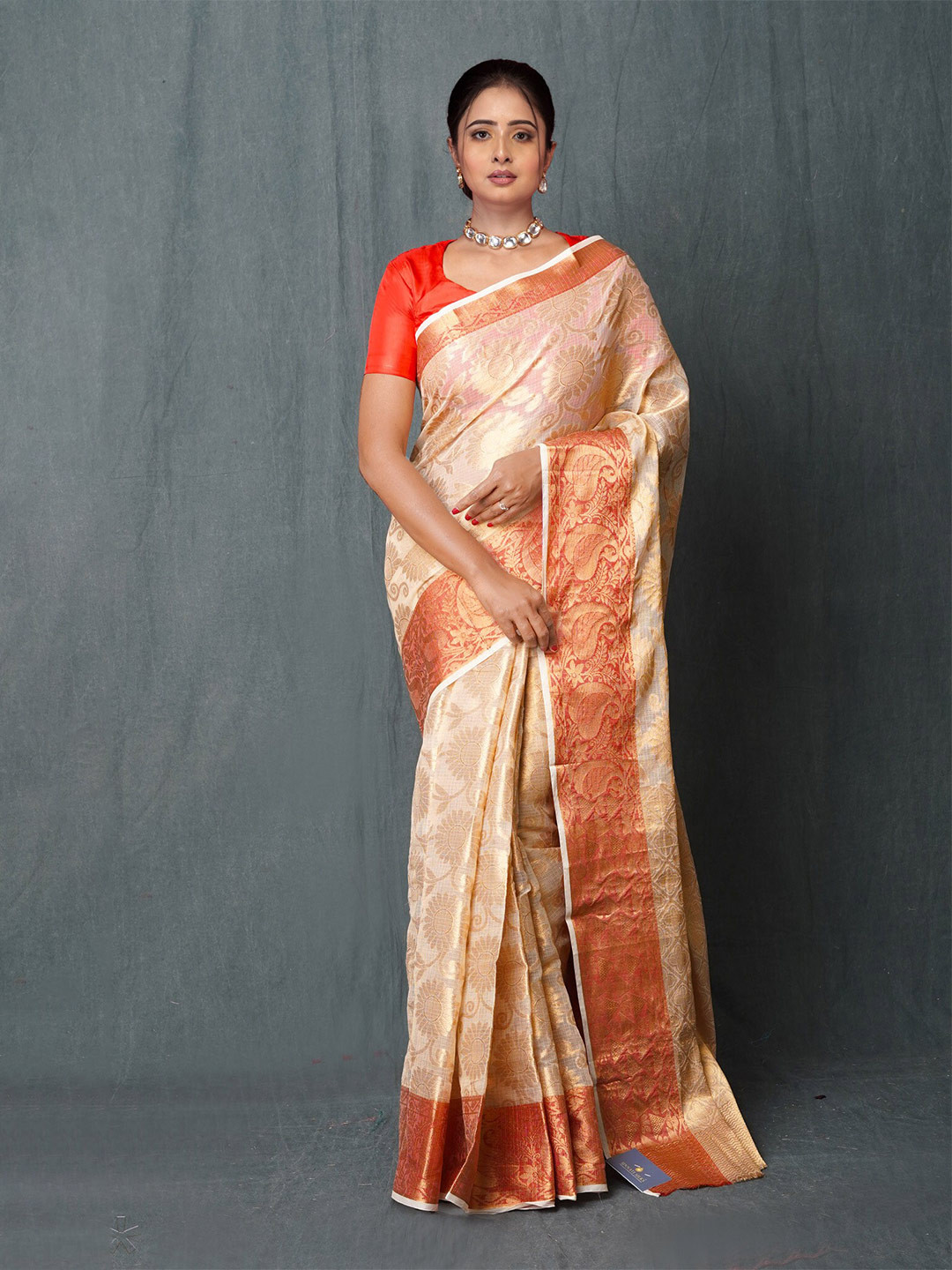 

Unnati Silks Woven Design Silk Cotton Handloom Kota Saree, Off white