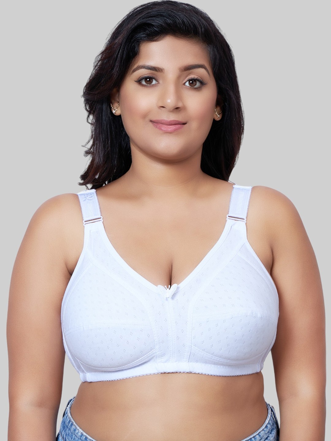 

PLUMBURY Plus Size Full Coverage All Day Comfort Cotton Minimiser Bra, White