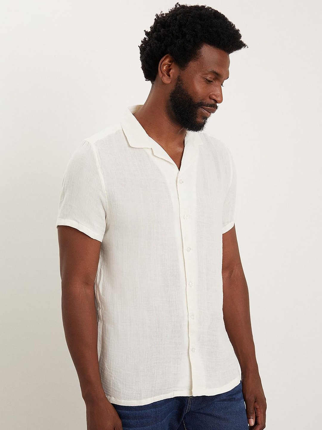

Burton Men Light Textured Pure Cotton Shirt, White