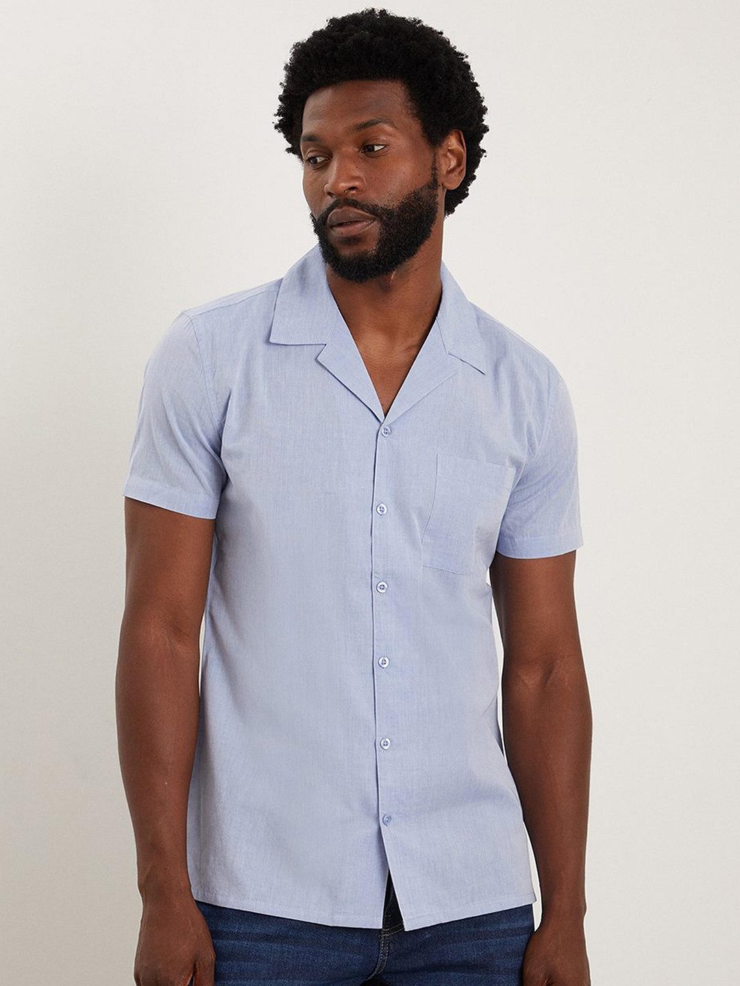 

Burton Cuban Collar Pure Cotton Casual Shirt, Blue