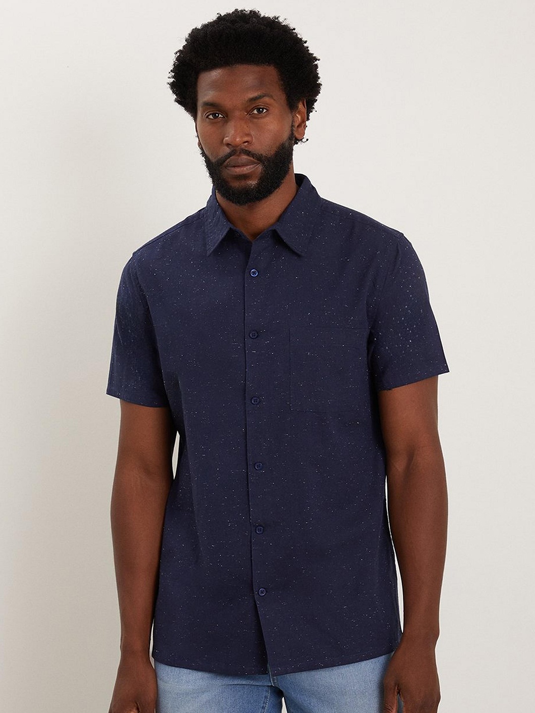 

Burton Men Casual Pure Cotton Fleck Shirt, Navy blue