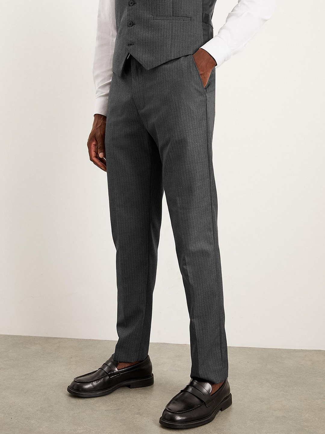

Burton Men Slim Fit Herringbone Trousers, Charcoal