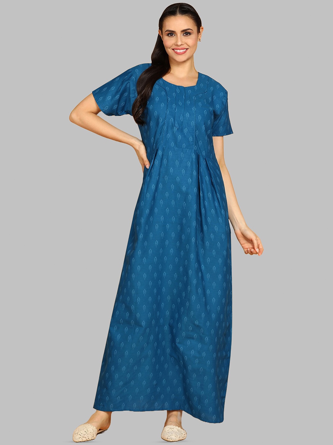 

Pranjul Floral Printed Pure Cotton Maxi Nightdress, Blue