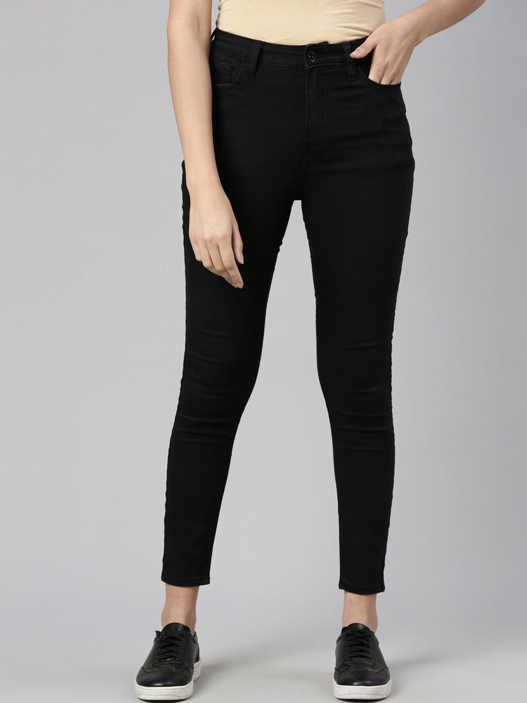 

American Bull Women Slim Fit Clean Look High Rise Stretchable Jeans, Black