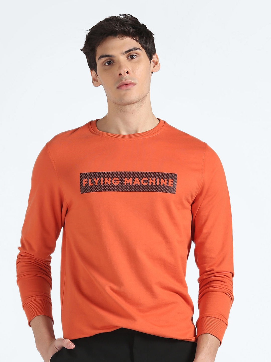 

Flying Machine Typography Printed Cotton Pullover, Orange