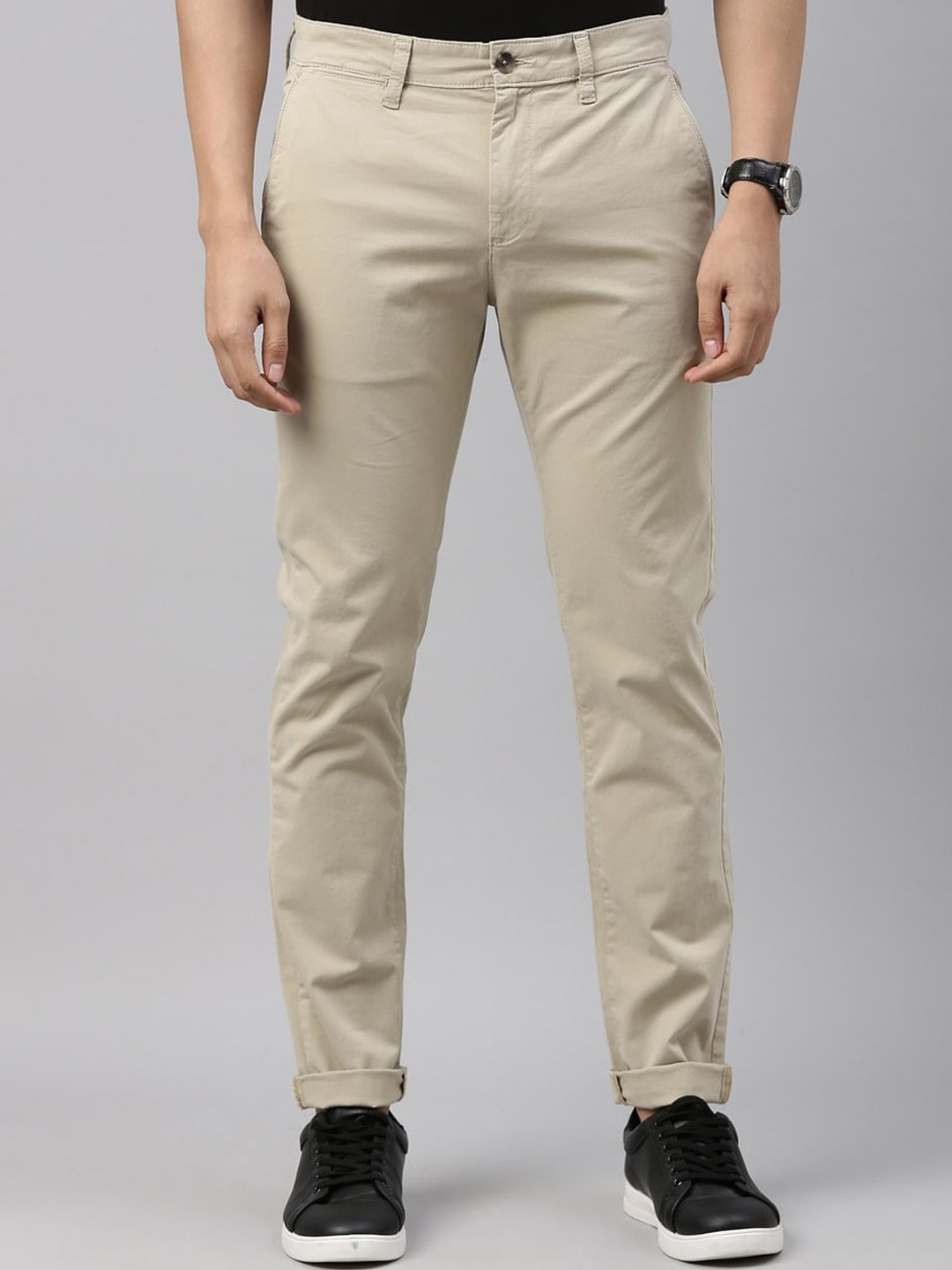 

American Bull Men Mid-Rise Slim Fit Trousers, Beige