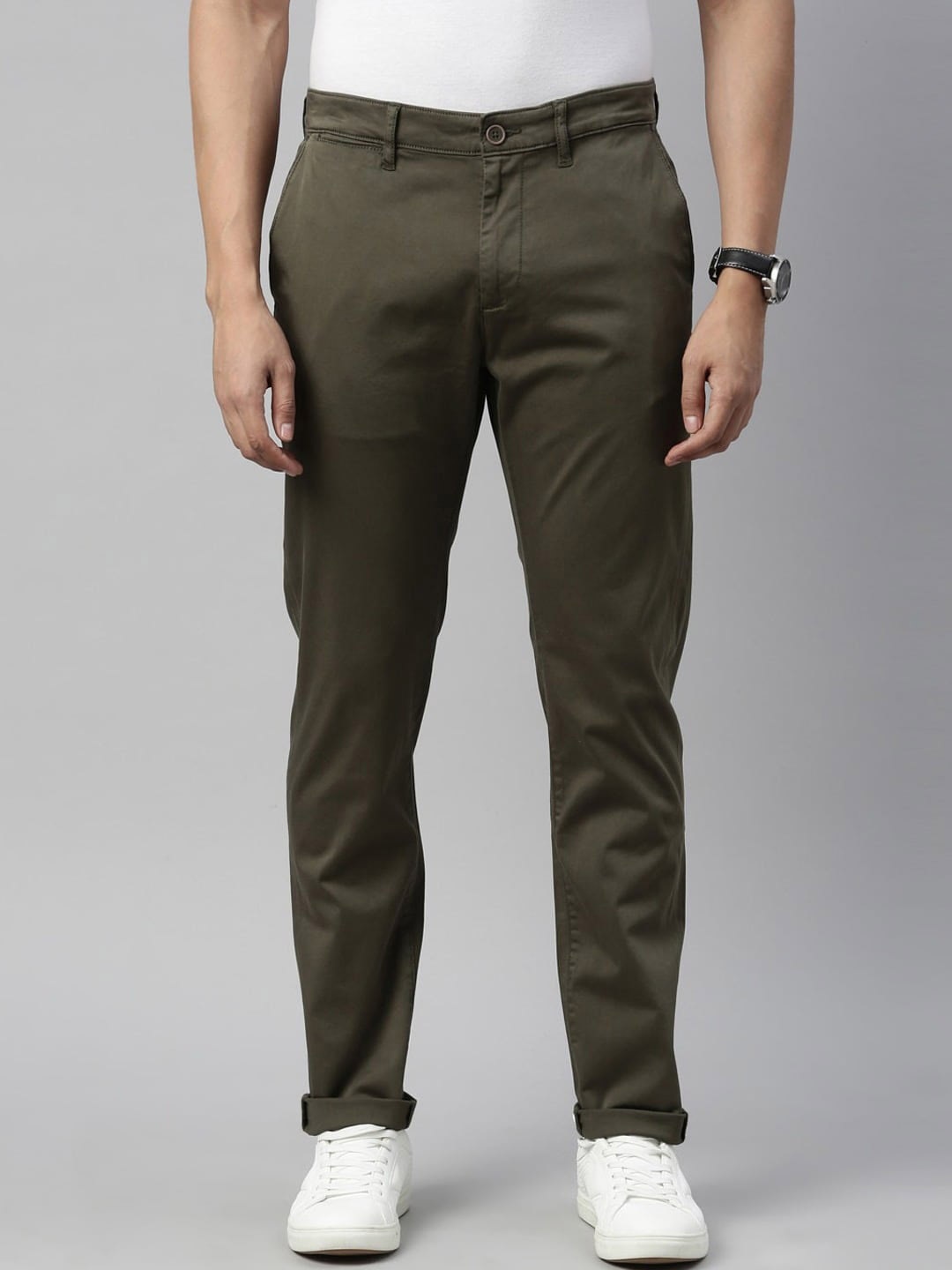 

American Bull Men Smart Slim Fit Trousers, Olive