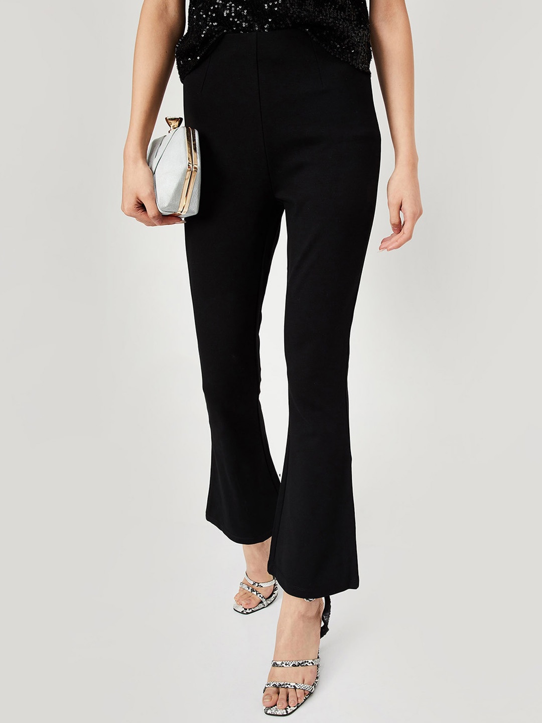 

max Women Plain Flat-Front Bootcut Trousers, Black