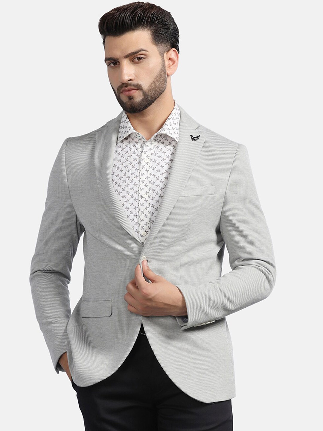 

Blackberrys Striped Slim Fit Single Breasted Blazer, Grey