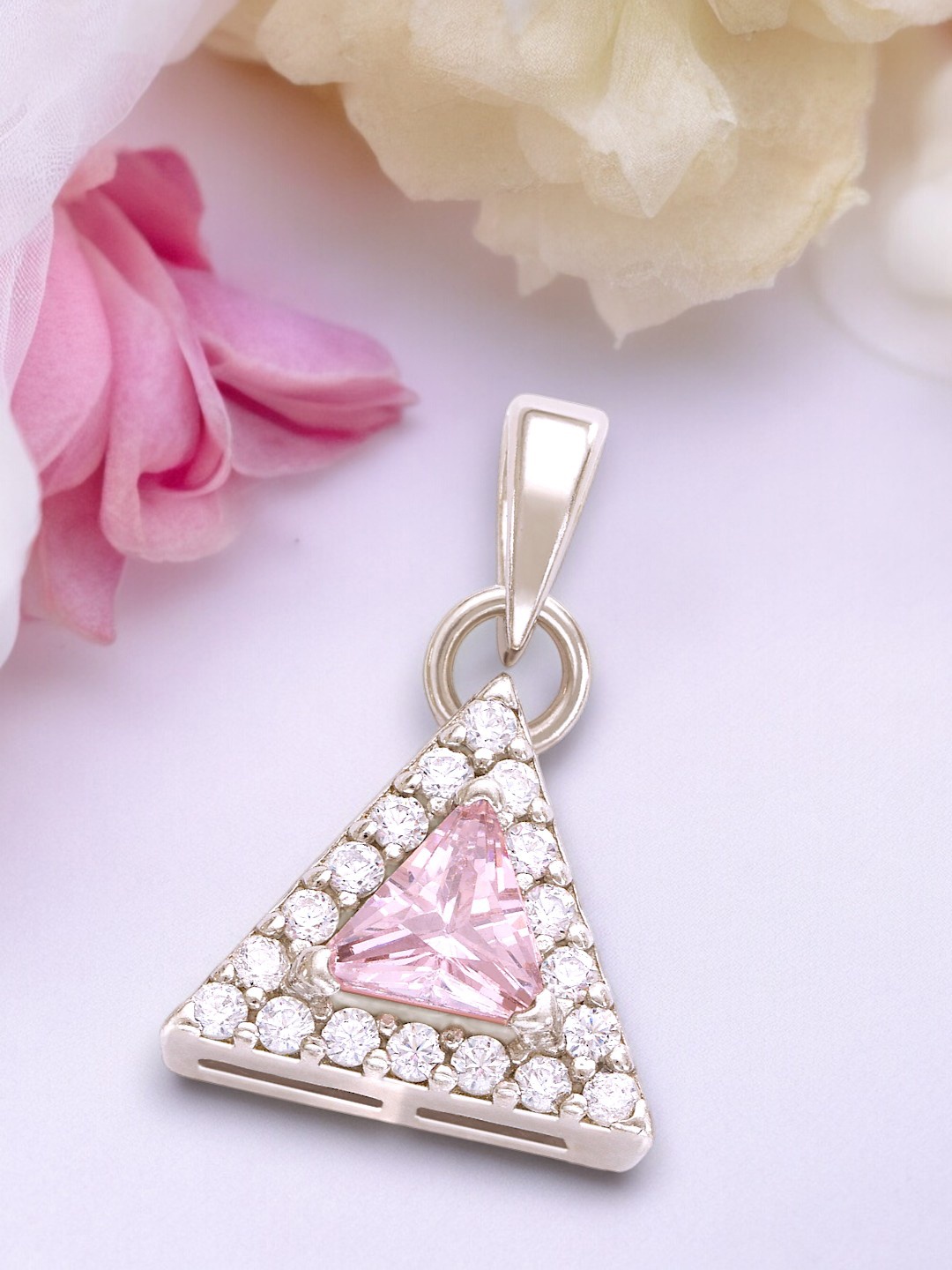 

Taraash Sterling Silver CZ-Studded Triangular Pendant