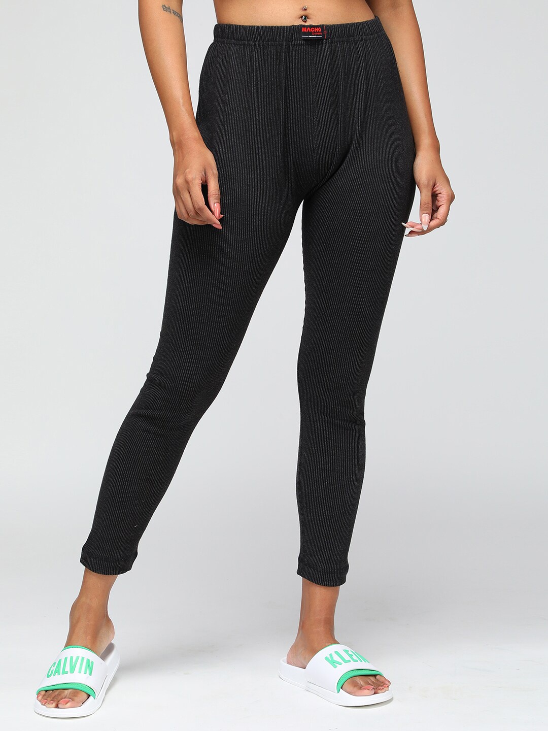 

SPORTO Women Ribbed Thermal Bottoms, Black