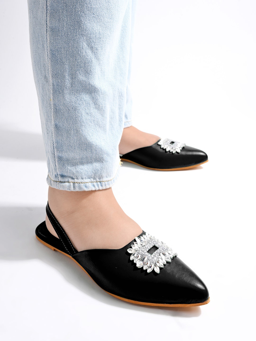 

Stylestry Pointed Toe Embellished Mules, Black