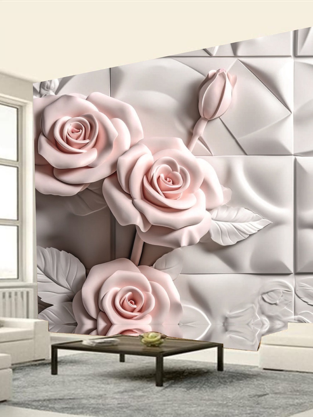 

KSHIRSA Beige & Pink Floral Printed Self Adhesive Removable Waterproof Wall Sticker