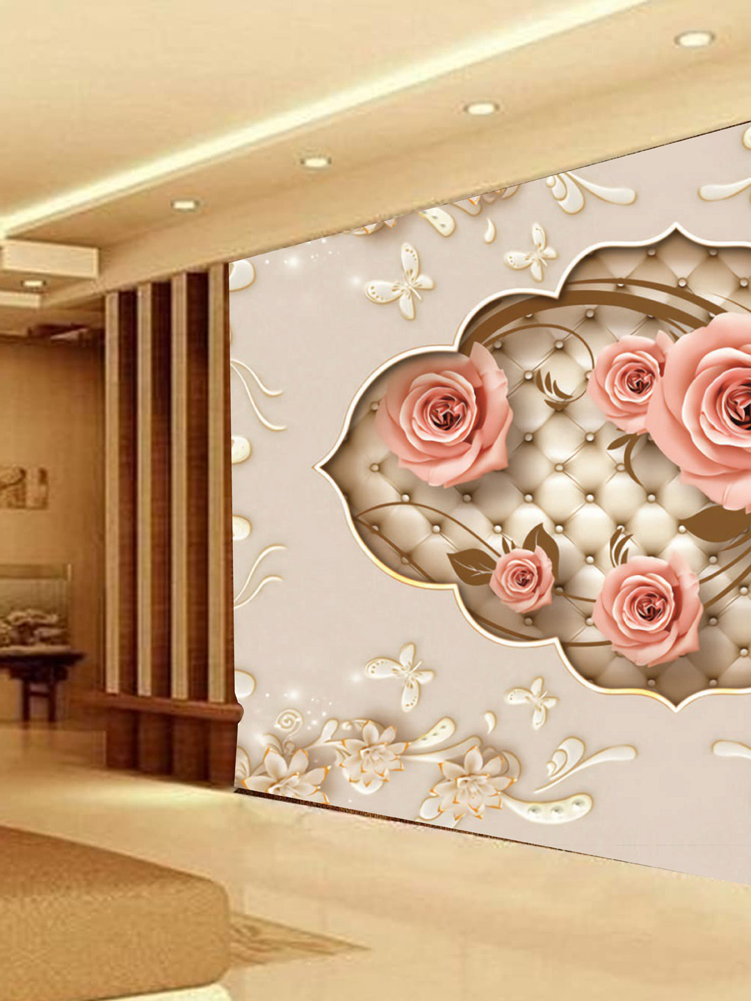 

KSHIRSA Pink & Beige Floral Self Adhesive Waterproof & Removable Wallpaper
